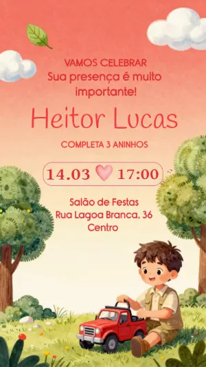 Convite de Aniversário Safari com Menino e Jipe para Editar