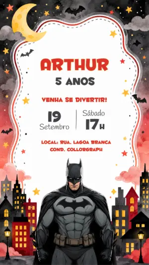 Convite de Aniversário Batman: Modelo Digital Editável