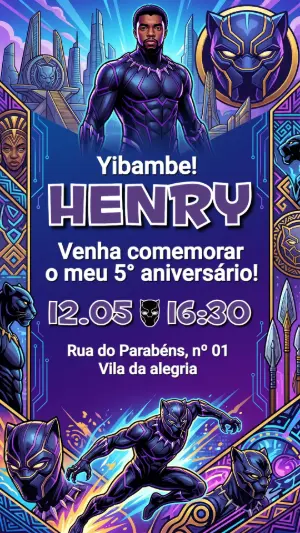 Convite de Aniversário Pantera Negra Digital para Editar