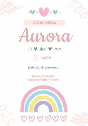Convite Chá de Bebê Arco Íris Delicado para Editar Online