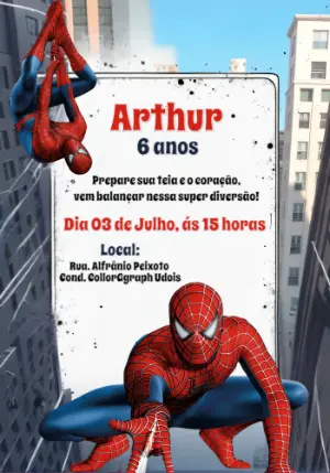 Convite de Aniversário Homem Aranha para Editar Online