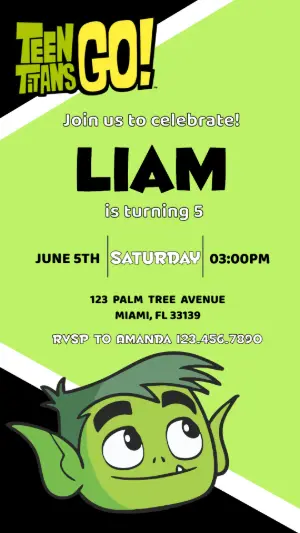 Editable Teen Titans GO! Beast Boy Birthday Invitation