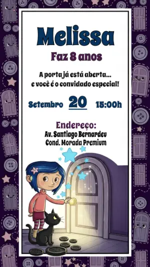 Convite de Aniversário Coraline para Editar Online