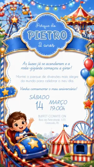 Convite Editável Aniversário Parque de Diversões Menino