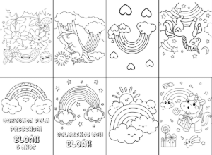 Mini Livro de Colorir Arco-íris e Unicórnio para Editar Online