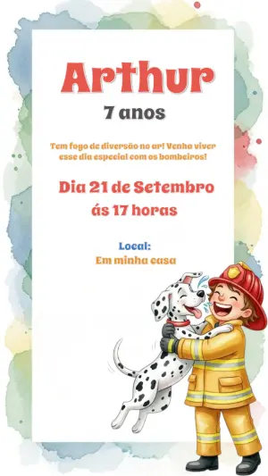 Convite Digital Aniversário Infantil Tema Bombeiro para Editar