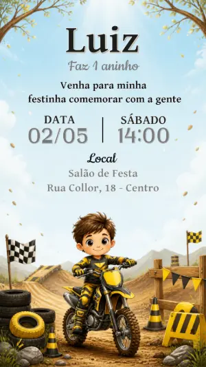 Convite de Aniversário Motocross para Editar