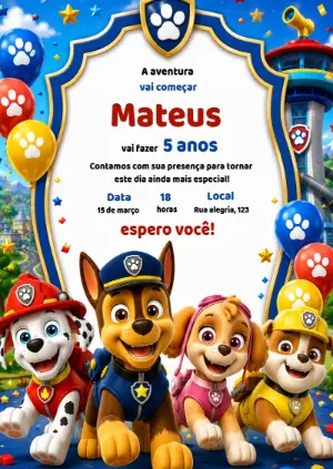 Invito di compleanno Paw Patrol – Statico – KC Design