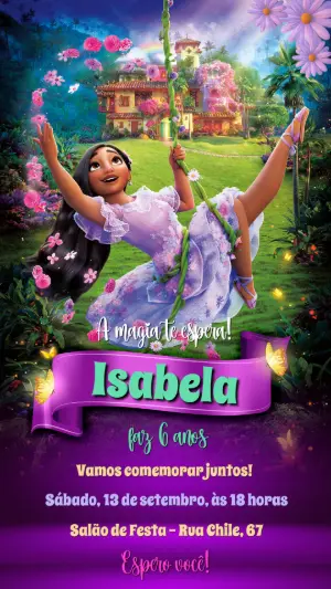 Convite de Aniversário Encanto Isabela para Editar Online