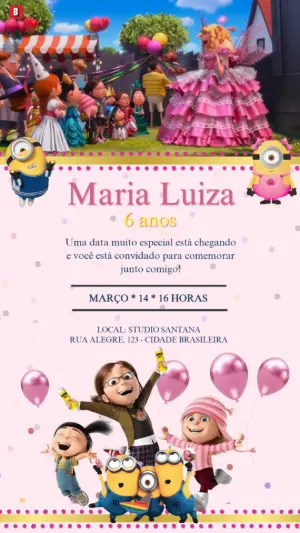 Convite Animado de Aniversário Minions para Editar Online
