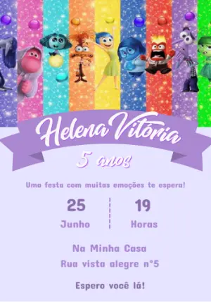 Convite Aniversário Divertida Mente com Personagens para Editar