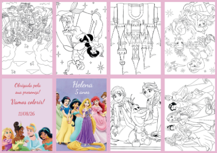 Livrinho de Colorir Princesas Disney Editável para Aniversário