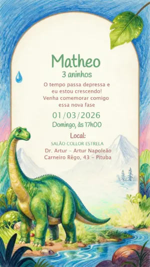 Convite Digital Aniversário Infantil Tema Dinossauro Editável