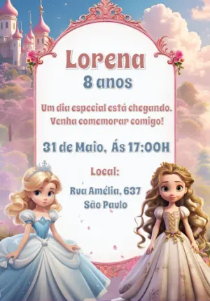 Invito di compleanno Principesse – Statico – Convites Digitais Exclusivos