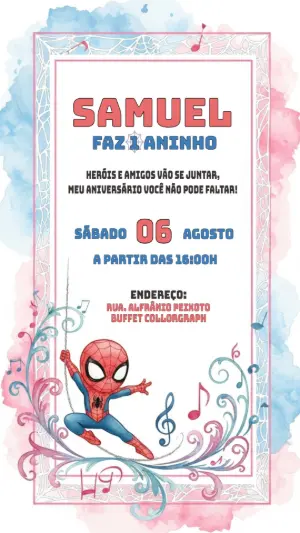Convite de Aniversário Homem Aranha Fofo para Editar Online