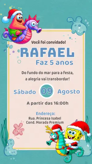 Convite de Aniversário Bob Esponja Natalino para Editar