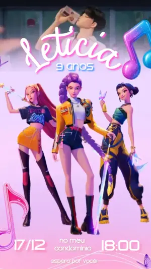 Convite Animado Aniversário Guerreiras K-pop para Editar Online