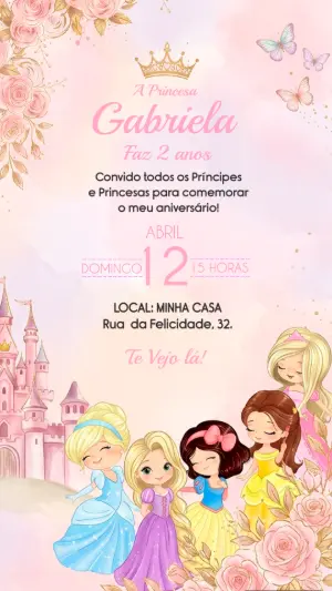 Convite Aniversário Princesas da Disney para Editar