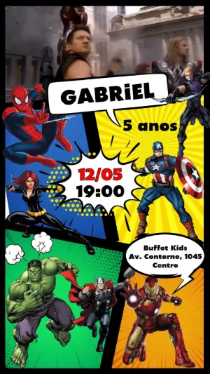 Convite Animado Aniversário Vingadores para Editar Online