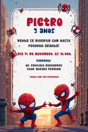 Convite de Aniversário Homem Aranha para Editar Online