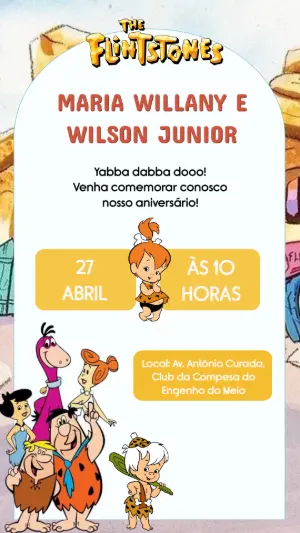 Convite de Aniversário Flintstones Infantil para Editar Online