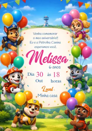 Invito di compleanno Paw Patrol – Statico – Priscila