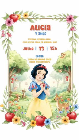 Convite de Aniversário Branca de Neve para Editar Online