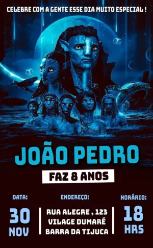 Convite de Aniversário Avatar com Personagens para Editar
