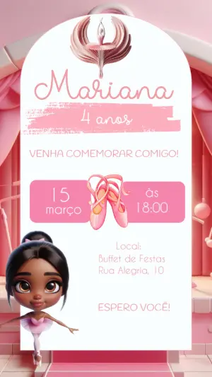 Convite de Aniversário Bailarina para Editar Online