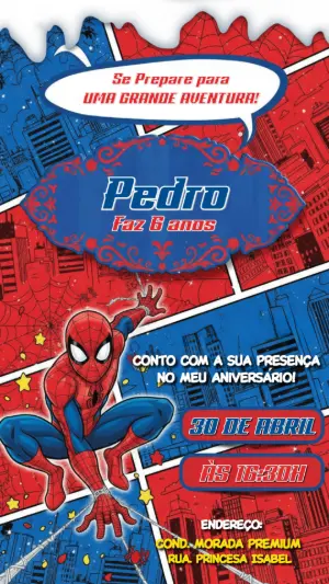 Convite de Aniversário Homem-Aranha Estilo HQ para Editar