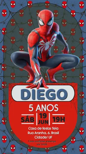 Convite de Aniversário Homem-Aranha Moderno para Editar