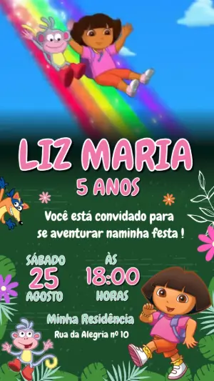 Convite Animado Dora Aventureira Aniversário para Editar