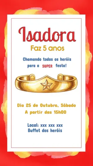 Convite Aniversário Mulher Maravilha para Editar Online