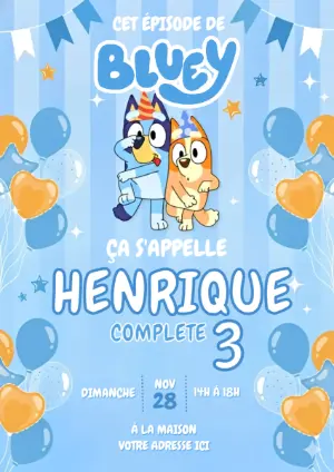 Invitation Anniversaire Bluey et Bingo à Modifier en Ligne