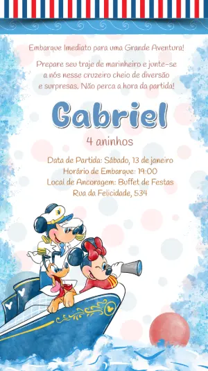 Convite de Aniversário Mickey Marinheiro em Cruzeiro para Editar