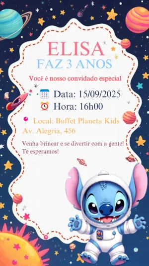 Invitación de cumpleaños Stitch – Estático – Convites Digitais Exclusivos