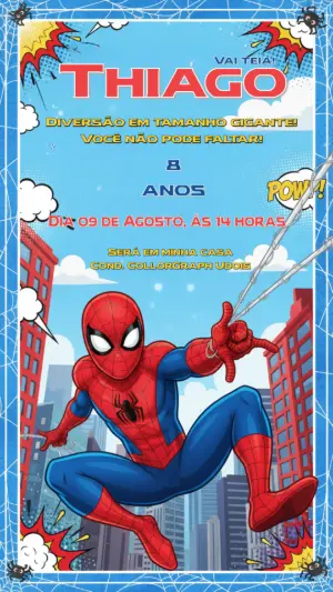 Convite de Aniversário Homem-Aranha estilo Quadrinhos para editar
