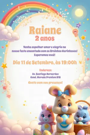 Convite de Aniversário Ursinhos Carinhosos para Editar Online