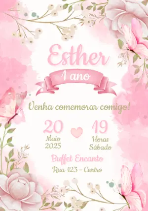 Convite Aniversário Jardim das Borboletas para Editar Online