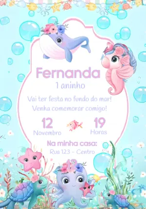 Convite de Aniversário Fundo do Mar Aquarela para Editar