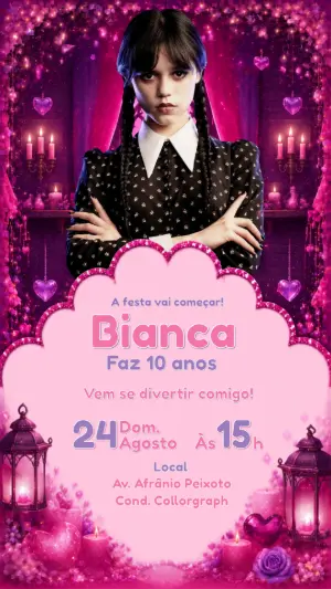 Convite de Aniversário Wandinha Addams Editável