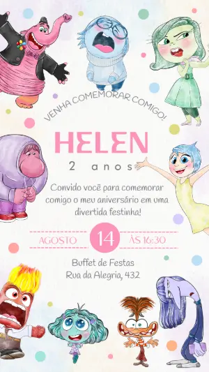 Convite Aniversário Divertida Mente 2 para Editar Online