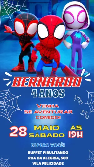 Convite de Aniversário Spidey e Amigos para Editar Online
