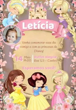 Invitación de cumpleaños Princesas – Estático – Convites e Artes Digitais