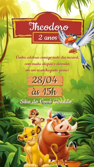 Convite de Aniversário Rei Leão e Guarda dos Leões Editável