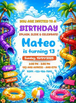 Water Park Birthday Invitation | Editable Digital Template