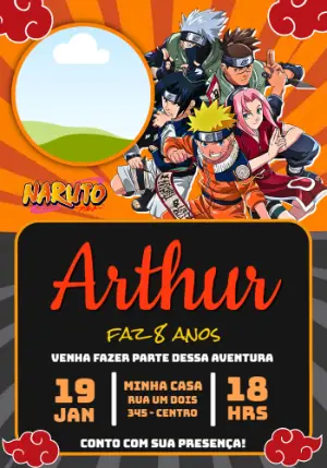 Convite Digital Editável Aniversário Infantil Tema Naruto