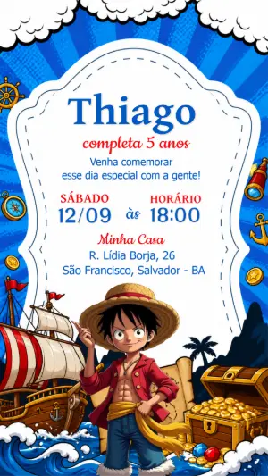 Convite de Aniversário One Piece: Modelo Digital Editável