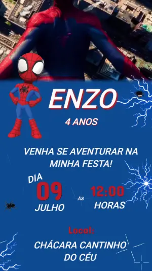 Convite Animado Homem-Aranha para Festa Infantil Editável