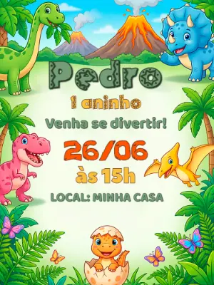 Invitación de cumpleaños Dinosaurio – Estático – Alegria no ar
